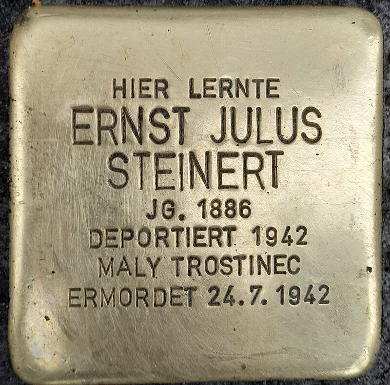 Ernst Julius Steinert Ernst Steinert wurde am 8.11.1886 geboren. Nach dem Besuch der Kreuzgasse wurde Ernst Kaufmann, er blieb ledig und wohnte 1928 nachweislich auf dem Kaiser-Wilhelm-Ring 38. Am 20.Juli 1942 wurde er mit 1163 weiteren jüdischen Deutschen aus Köln und der Umgebung in das Vernichtungslager Maly Trostenez deportiert und dort sofort nach der Ankunft ermordet, wahrscheinlich erschossen.